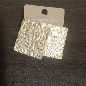 Worn Gold Textured Square Earrings